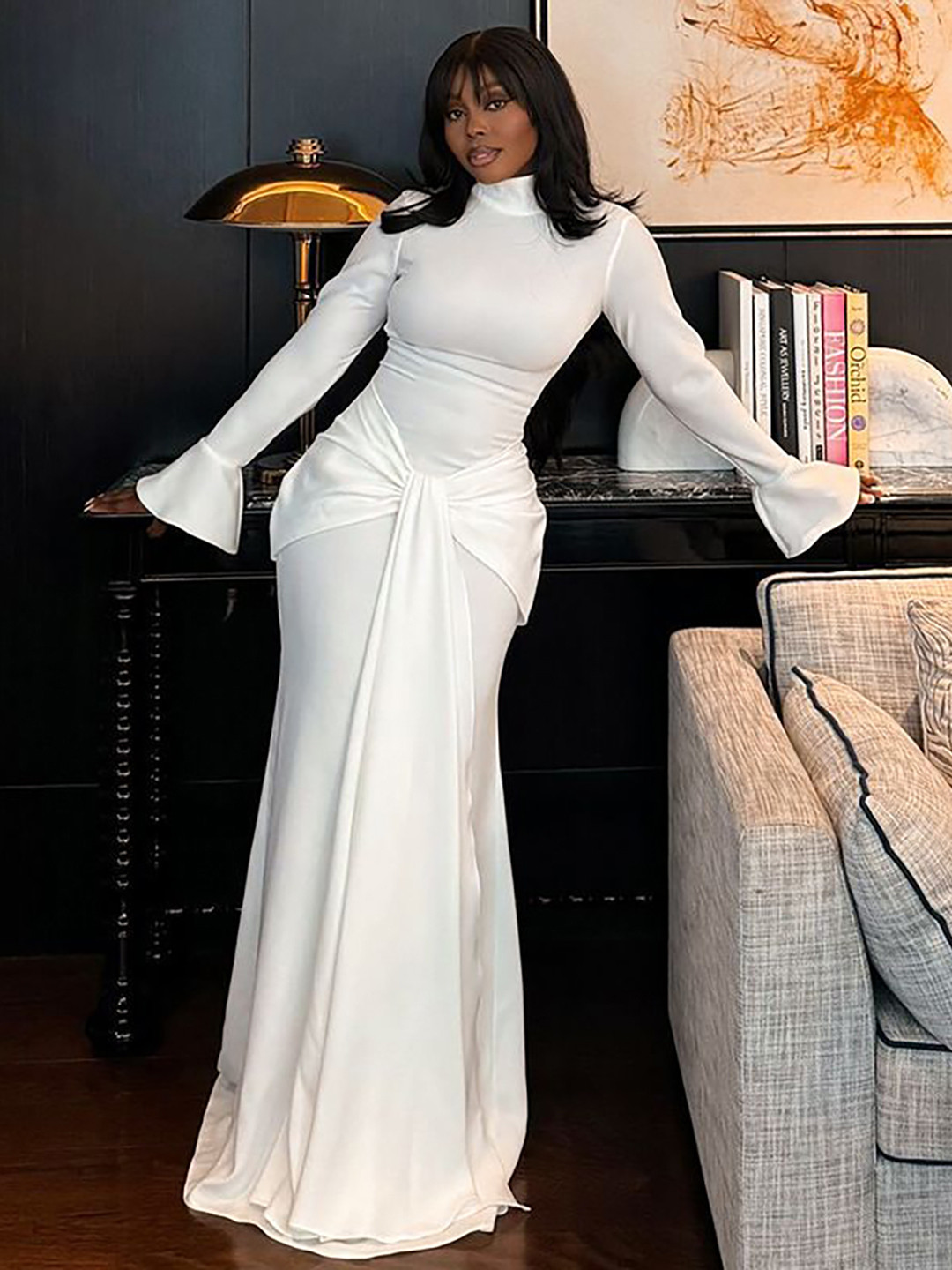 StyleCast High Neck Satin Maxi Dress