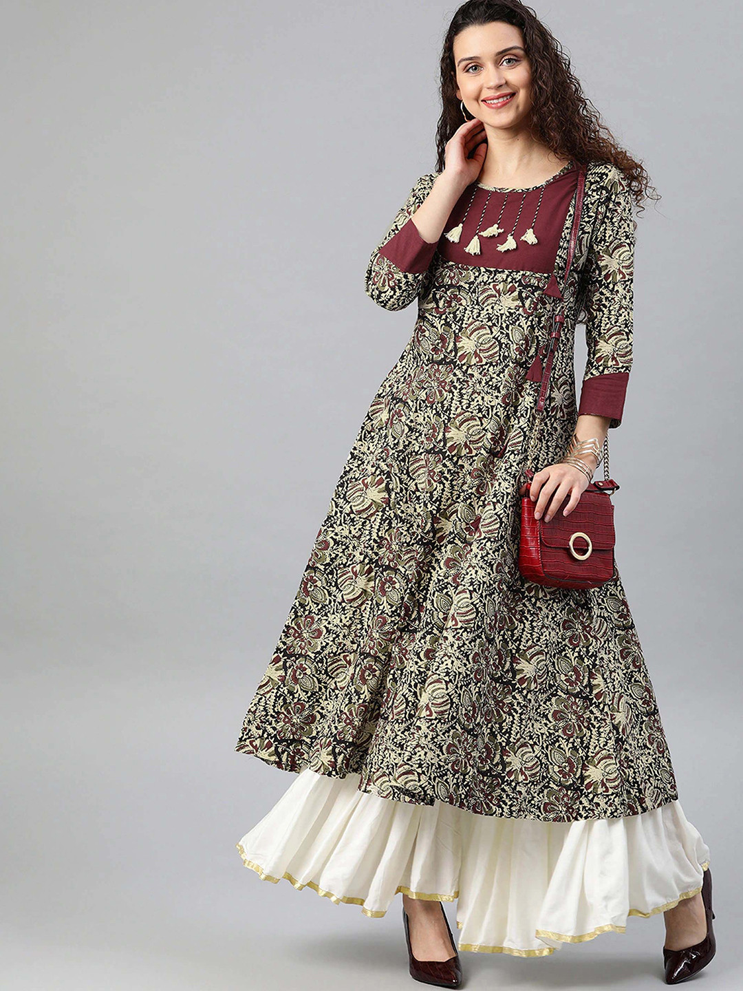 IKRASS Floral Printed Cotton Kalamkari Print Anarkali Kurta