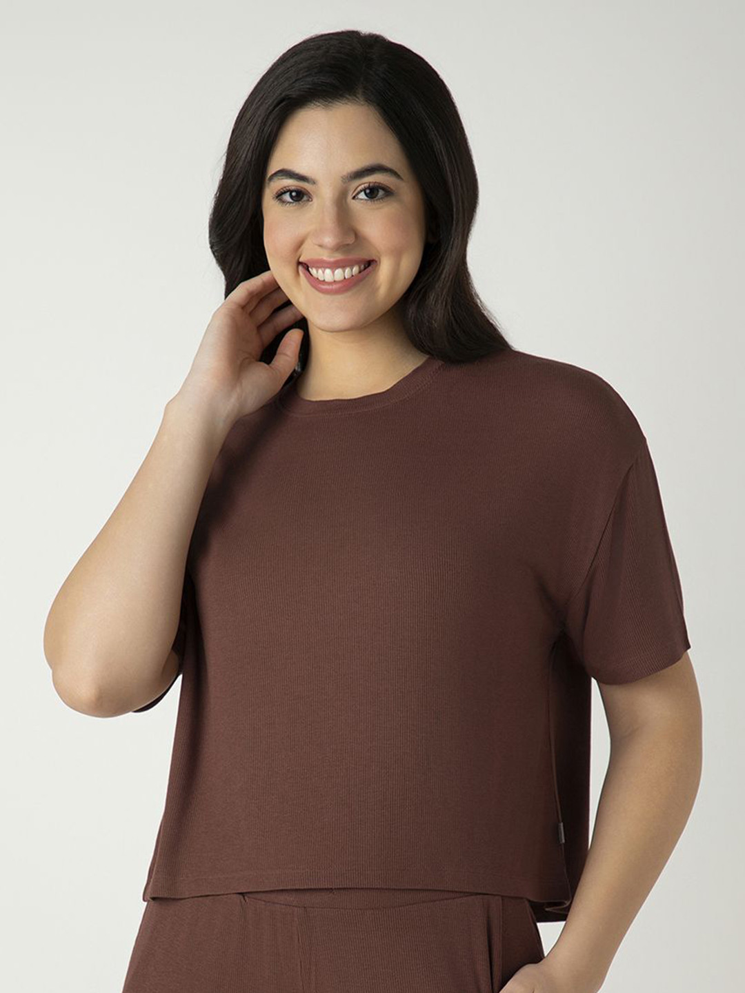 Amante Women Henley Neck Applique T-shirt