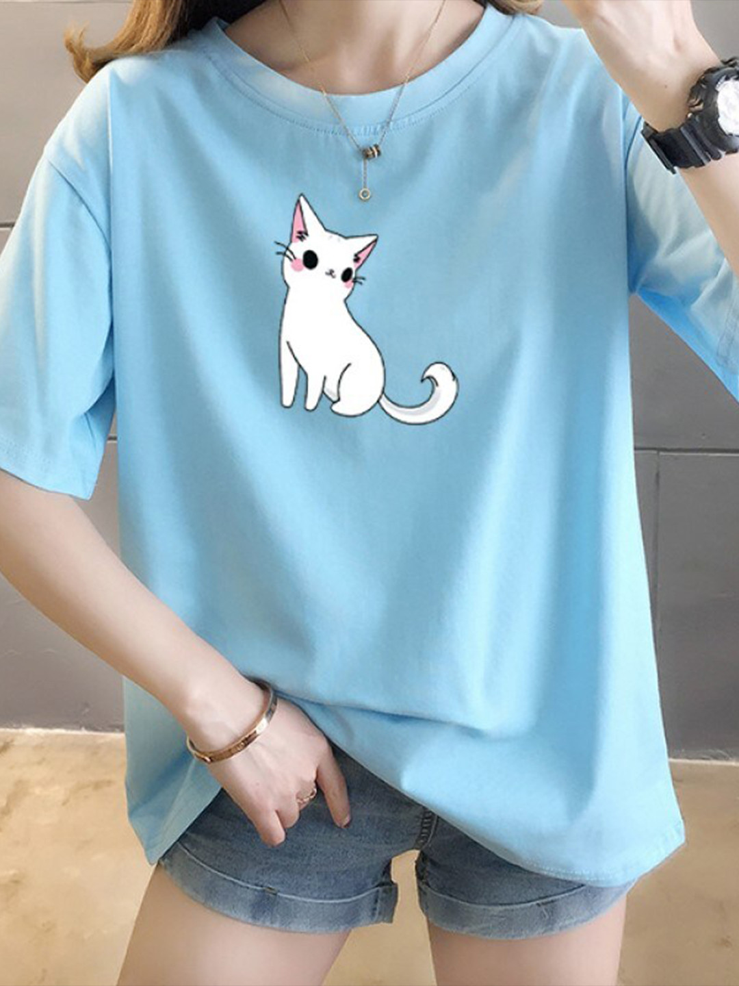 StyleCast x Revolte Graphic Print Drop Shoulder Sleeves Cotton Tshirt