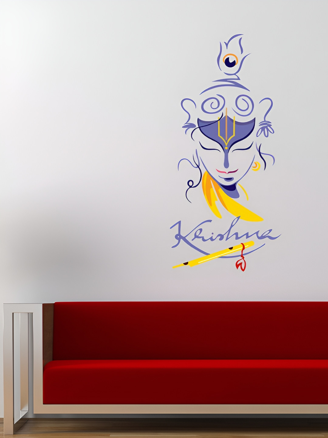 LANSTICK Purple & Yellow Beautiful Krishna Spiritual Self Adhesive Wall Sticker