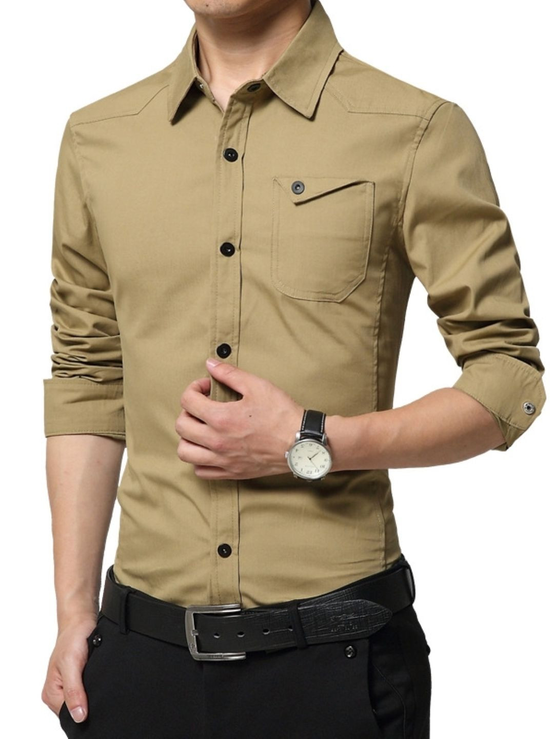 KPOP Men India Slim Fit Solid Spread Collar Cotton Casual Shirt
