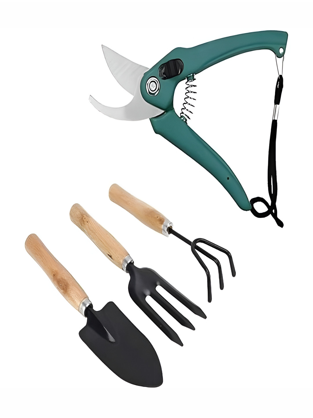 DeoDap Set Of 3 Black & Green Wood Pruner With Scissors Garden Tools Set