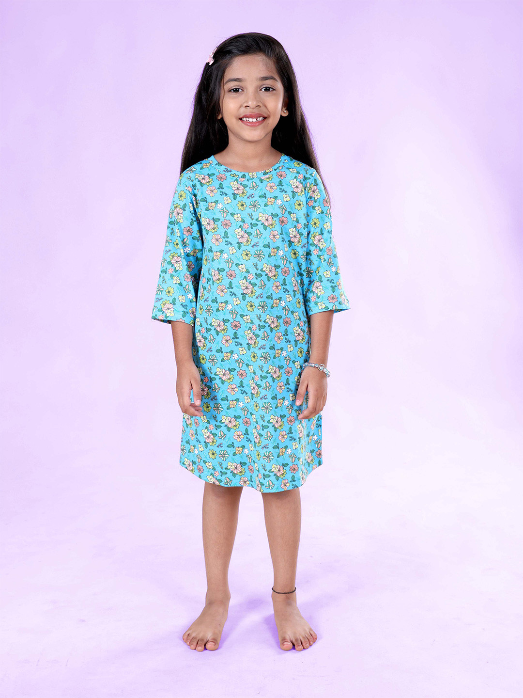 KiddoPanti Girl Floral Print T-shirt Dress