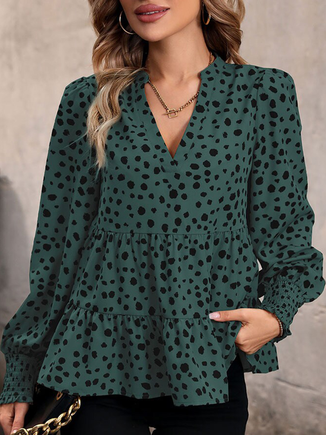 StyleCast Animal Print V-Neck Long Sleeve Top