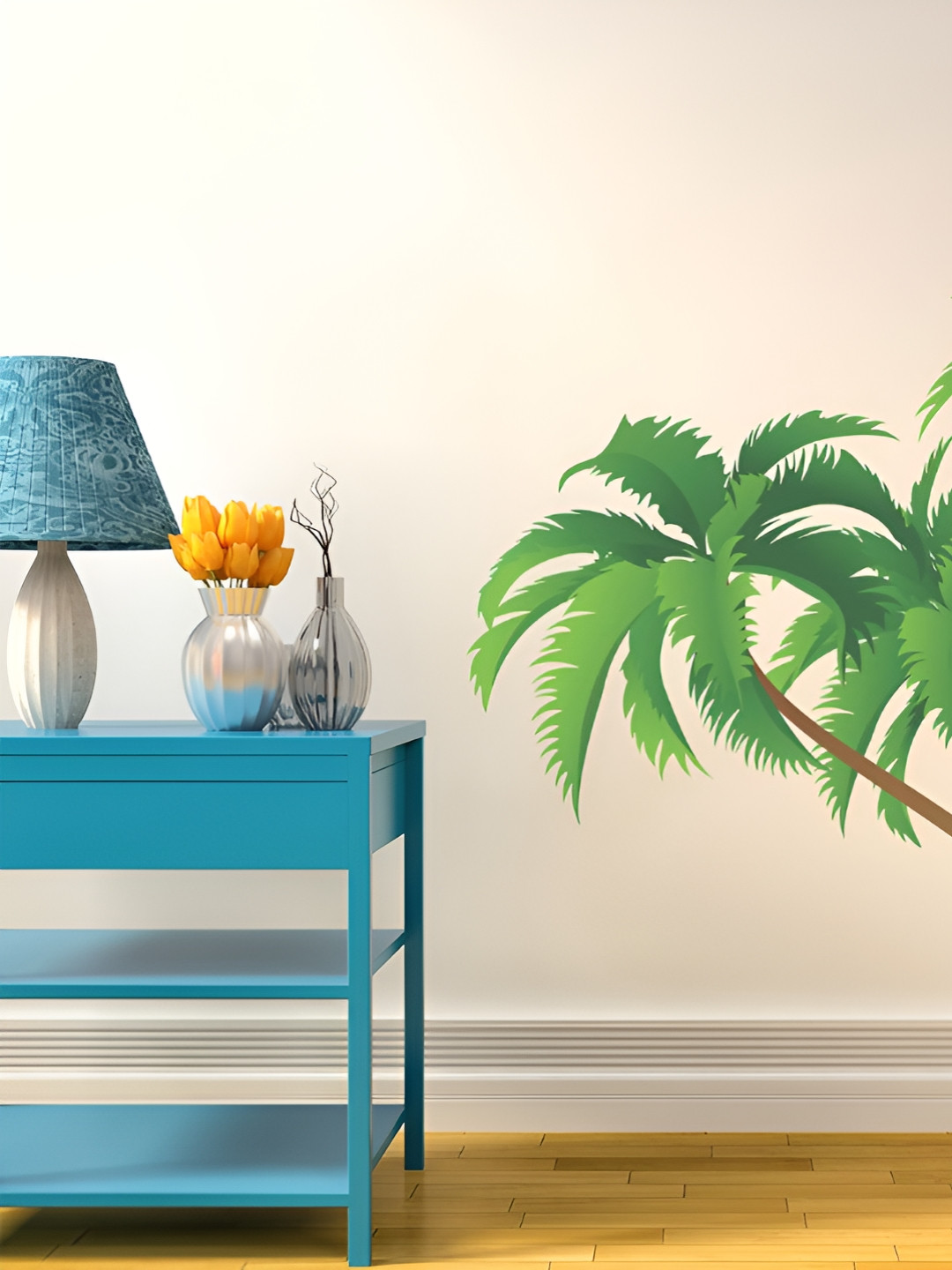 LANSTICK Green & Brown Coconut Tree Self Adhesive Wall Sticker