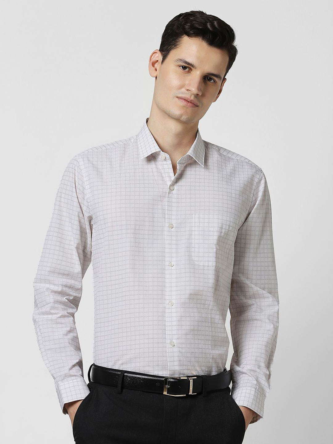 Peter England Men Grid Checked Formal Shirt