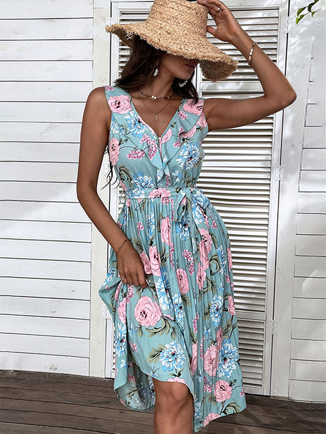 LULU & SKY Floral Printed Sleeveless Fit And Flare Dress