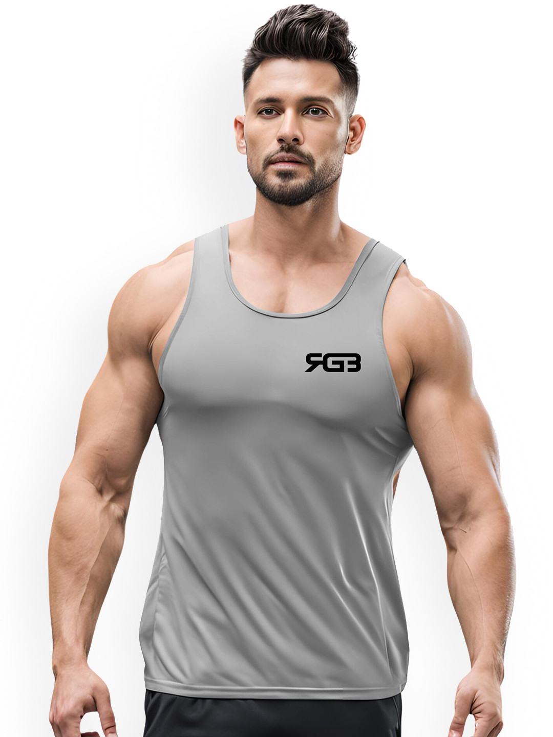 3Colors Dri-Fit Athleisure Wear Gym Innerwear Vest VEST-N CUT-RGB LOGO-GREY_M