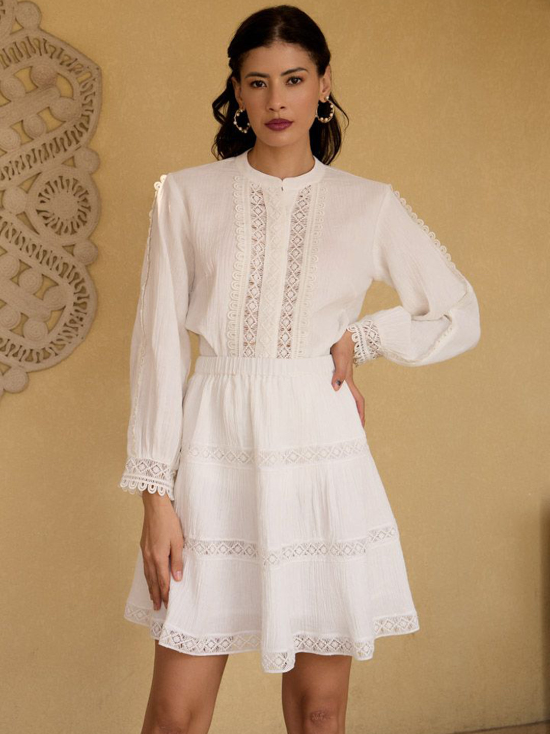 Shades of Sabi Mandarin Collar Top With Skirt Co-Ords