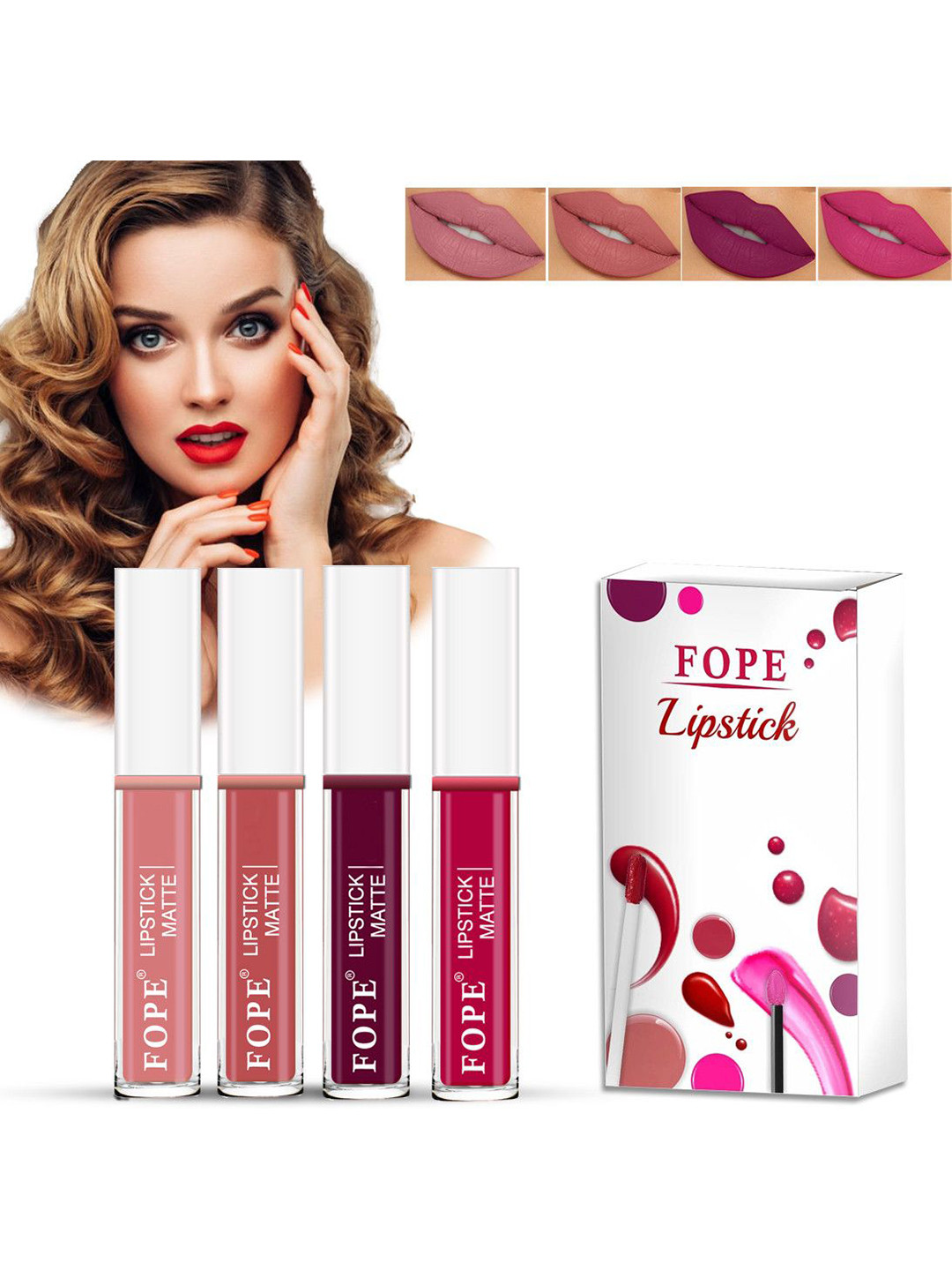 FOPE Set Of 4 Long Lasting Matte Liquid Lipstick - 4 ml Each - Shade 2 - 5 - 8 - 11