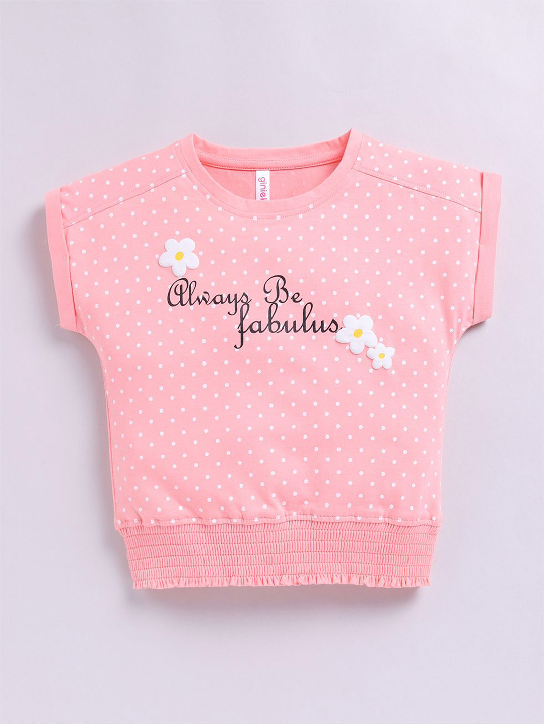 giniekids Girls Polka Dot Printed Extended Sleeves Cotton Boxy Top