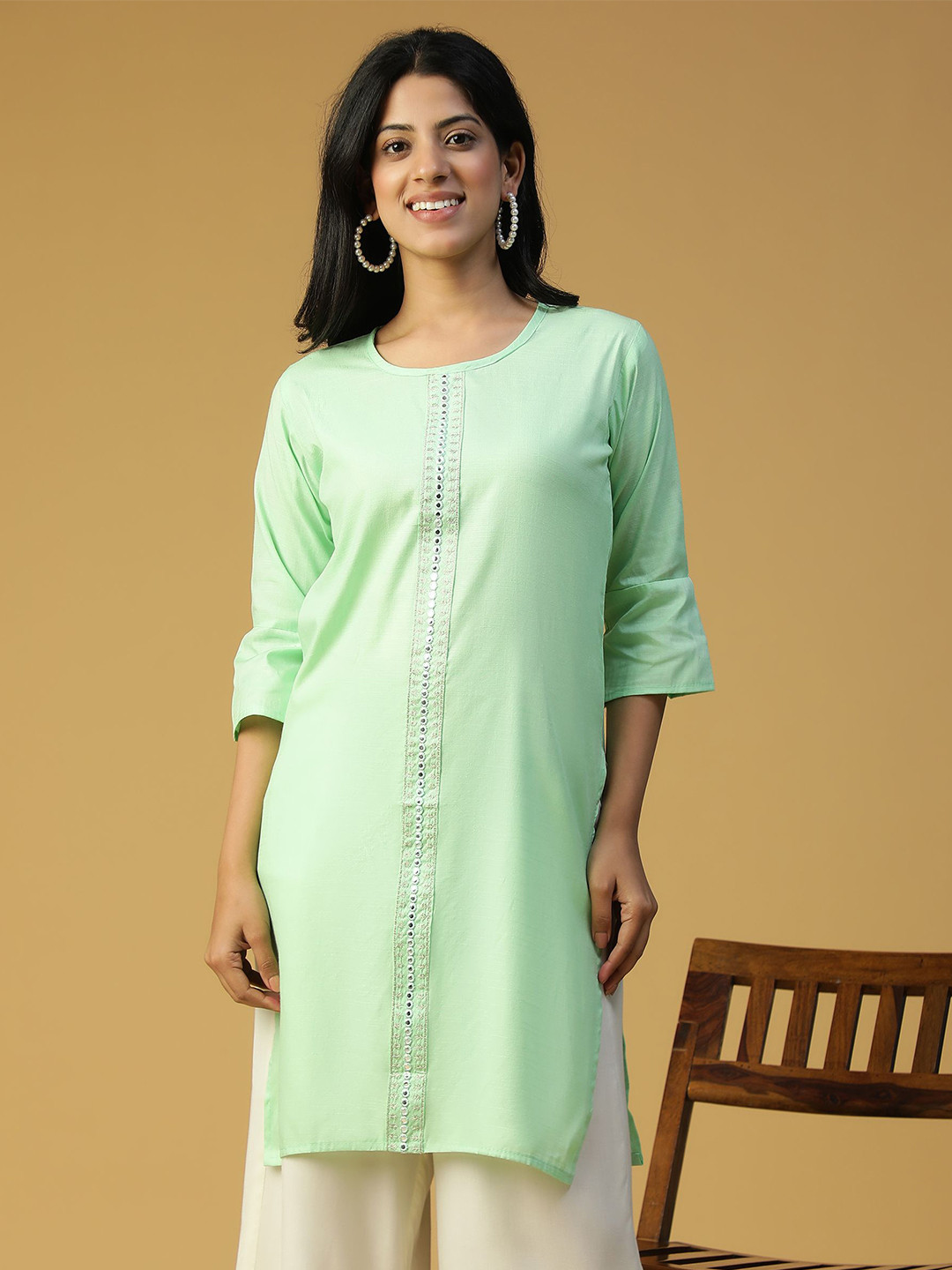 FOURFOLDS  Female Pure Cotton Kurti Solid Regular Straight