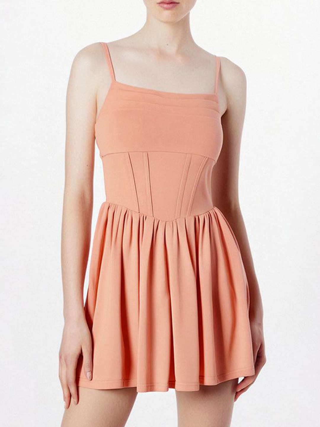 Outzidr Pink Corset Fit And Flare Mini Dress