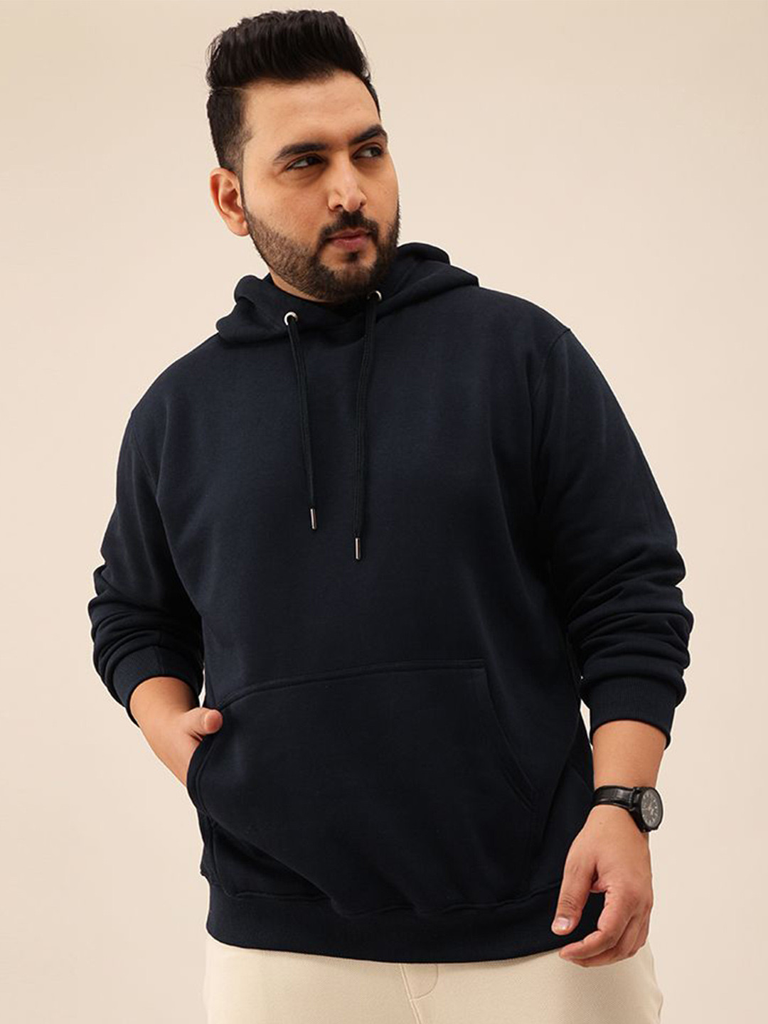 UNSTD Men Solid Hooded Sweatshirt