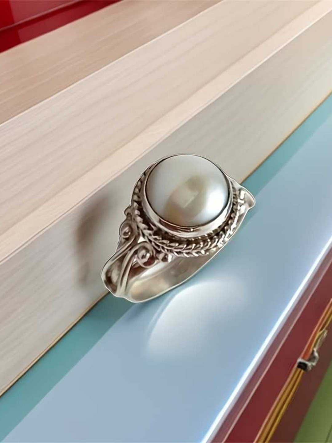 Bling Queen Silver-Plated Pearl Beaded Finger Ring