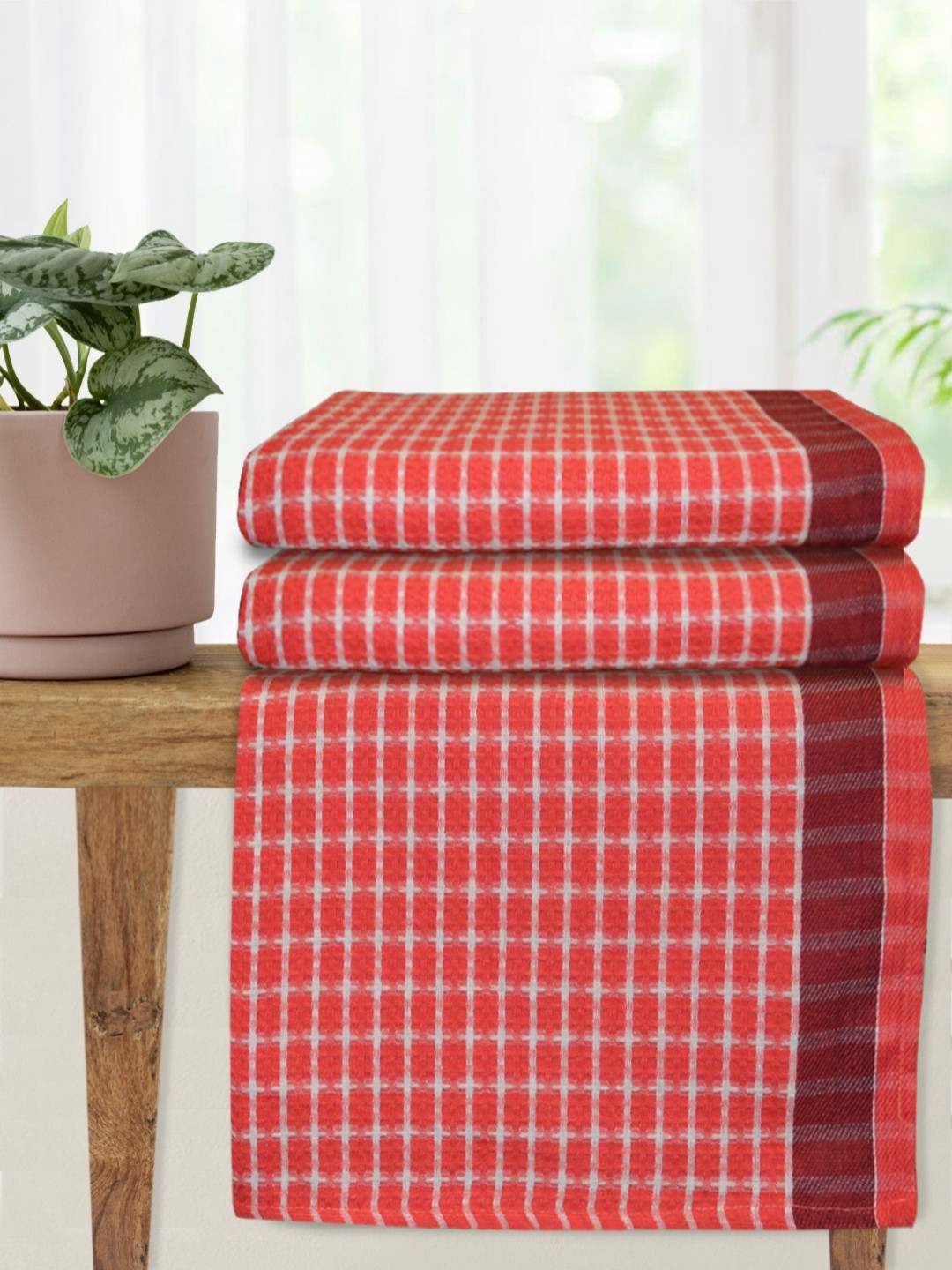 Athom Living Premium Cotton Bath Towel 75 x 150 Red Colour Pack of 3