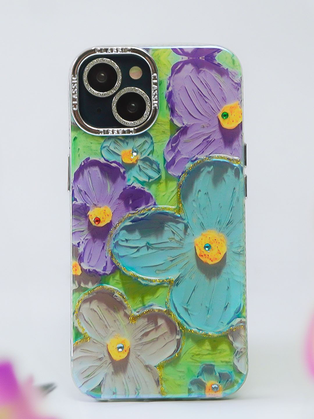 PEEPERLY Floral Printed iPhone 16 Pro Reflective Glittery Bloom Back Case
