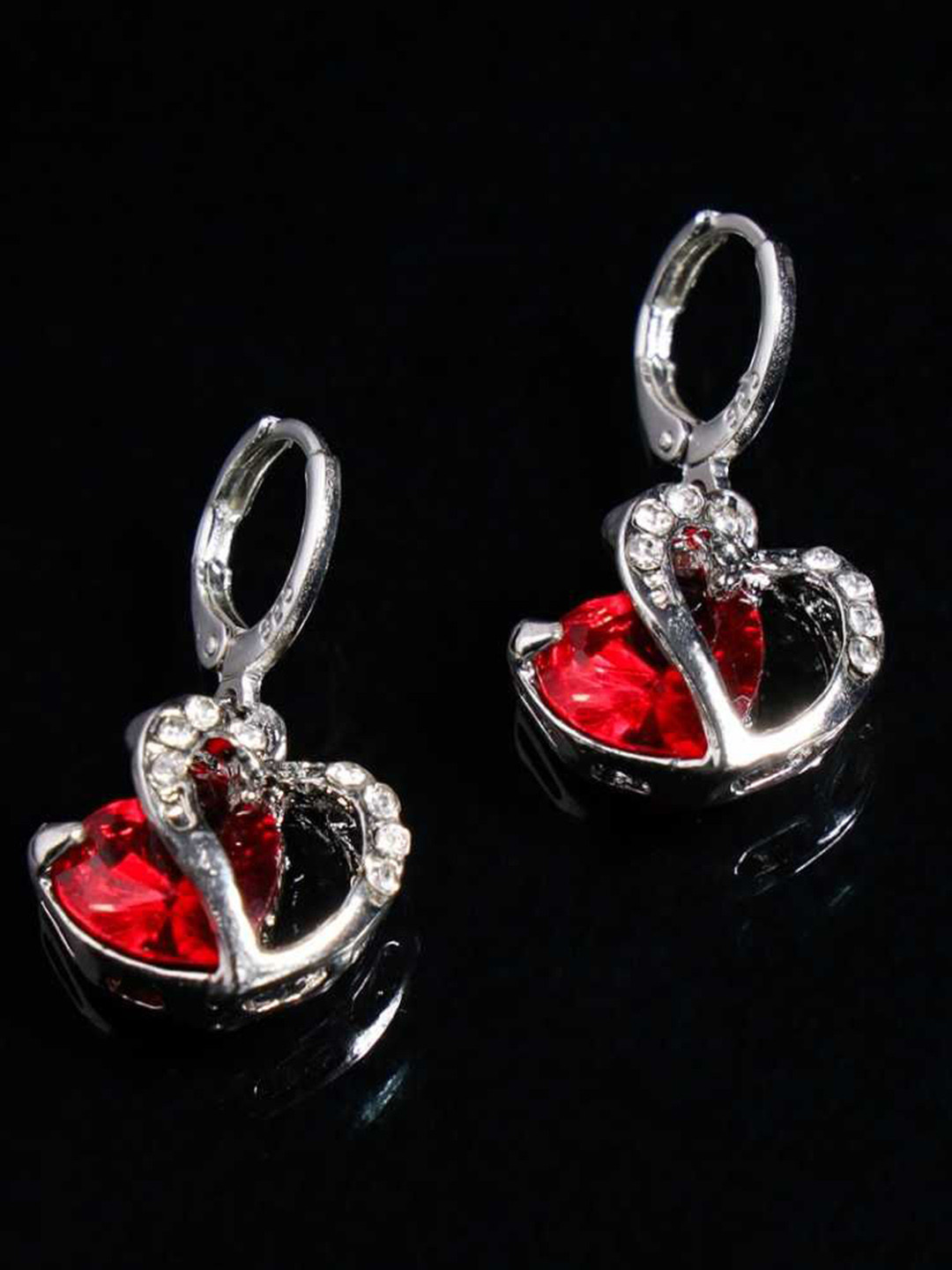 Bling Queen Double Heart Cubic Zirconia-Studded Pendant & Earring Jewellery Set