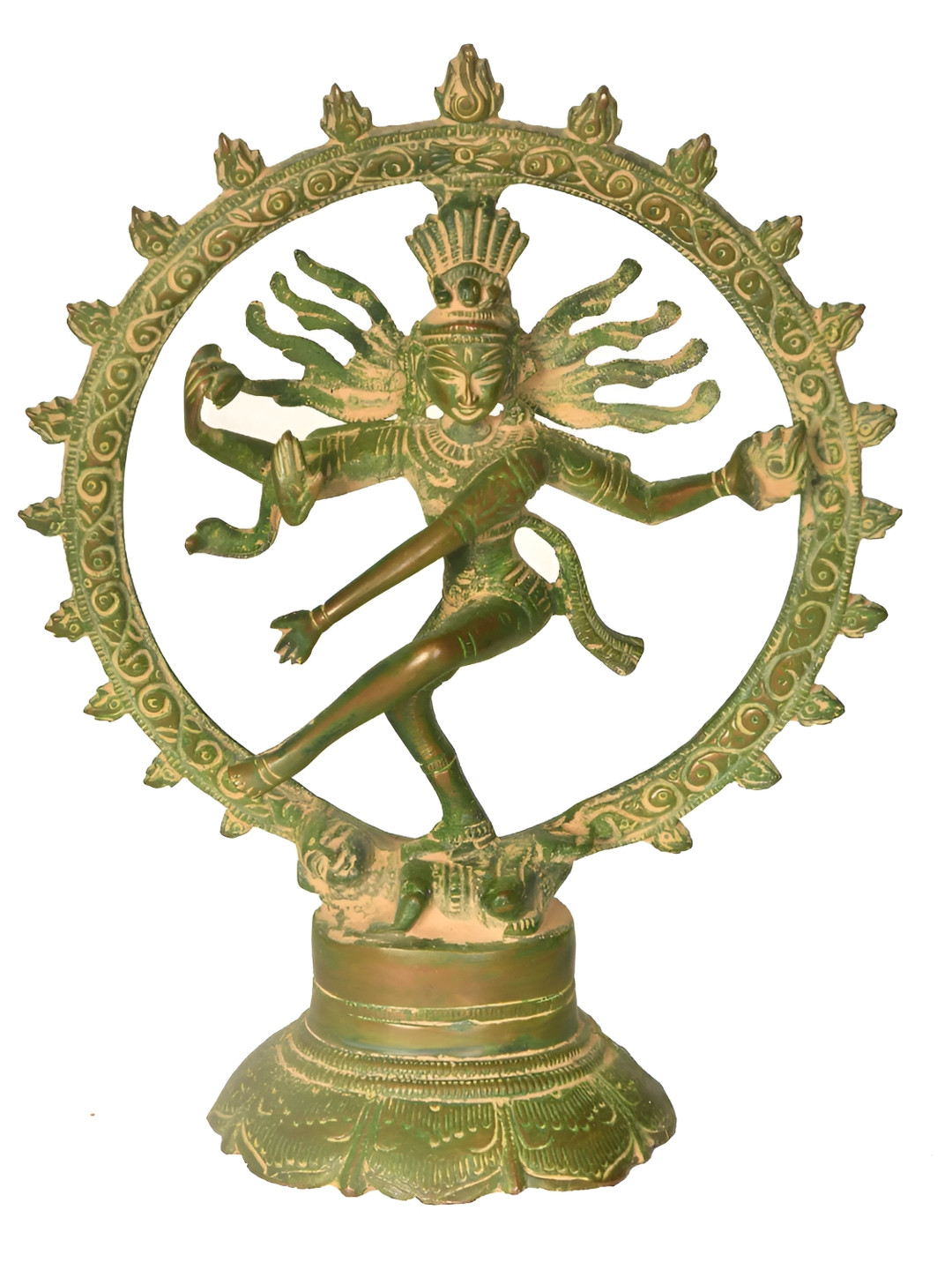 Exotic India Nataraja Green Brass Metallic Home Office Hand Made Small Showpiece - 7.5 Inches