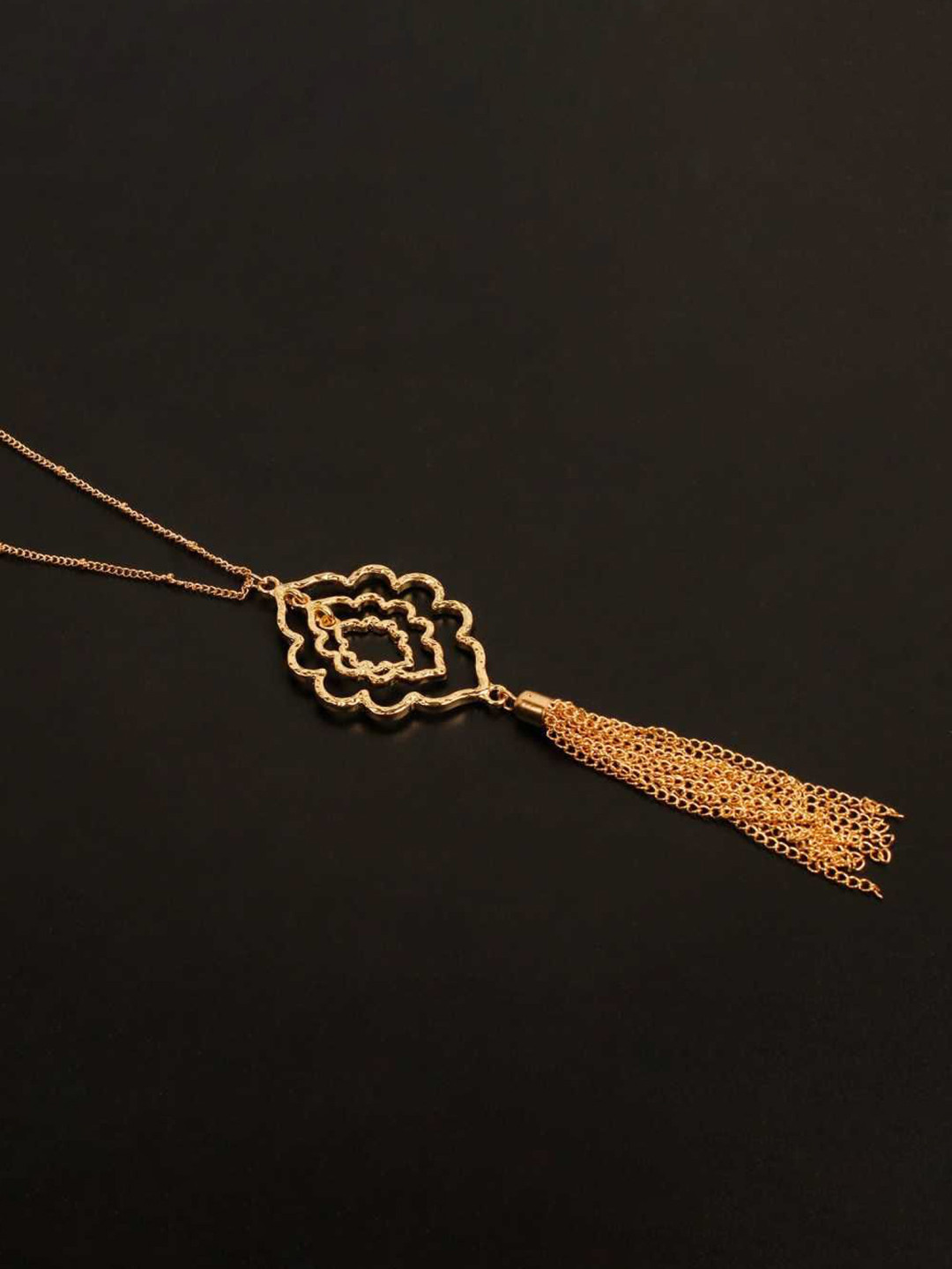 Bling Queen Gold-Plated Opal Leaf Pendant With Tassels & Chain