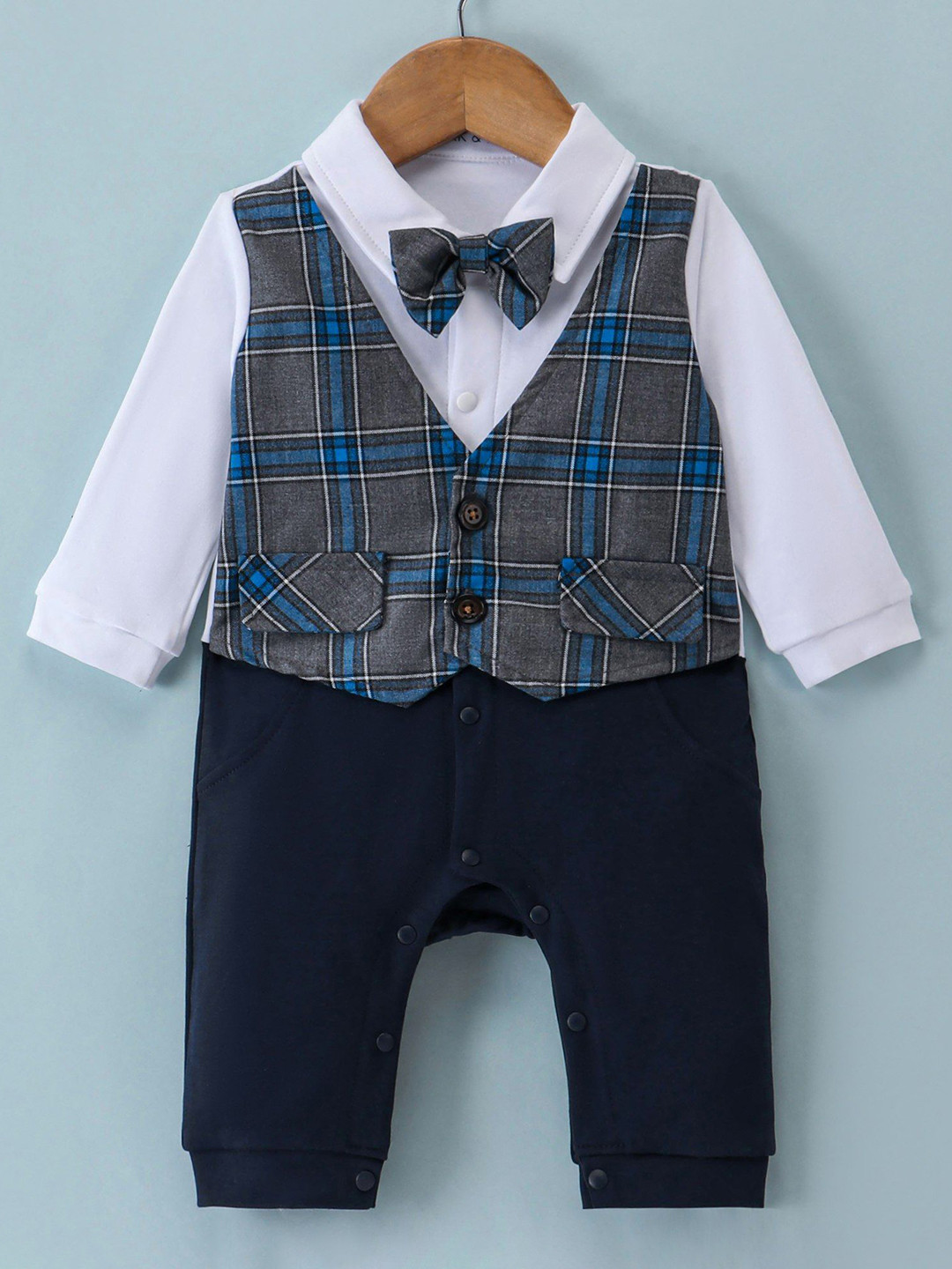 Mark & Mia Infant Boys Checks Party Romper With Bow