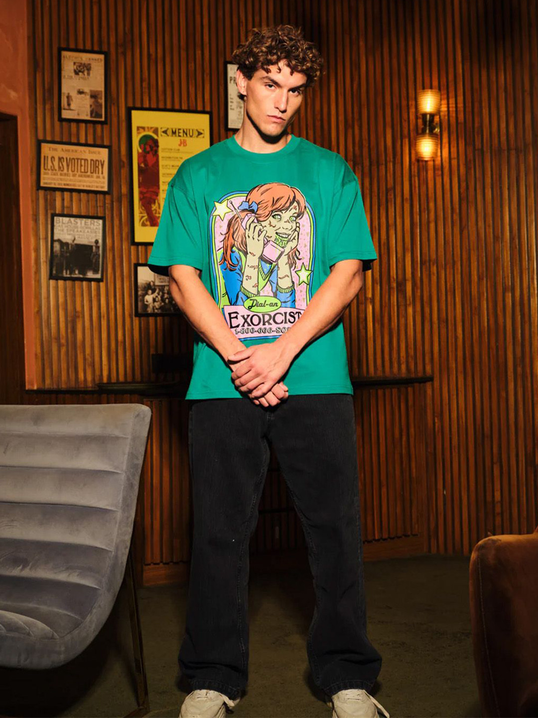 Bonkers Corner Men Printed Dial On Oversized T-shirt