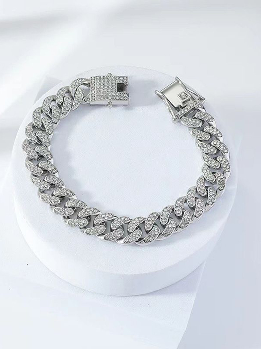 Bling Queen Stainless Steel Stone-Studded Double Layered Link Bracelet
