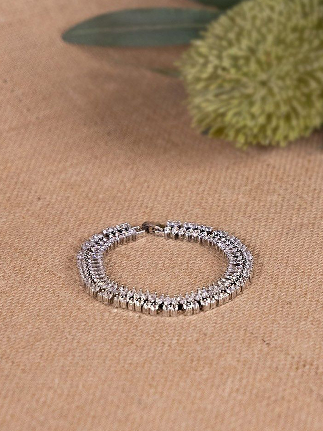 Senshi Silver-Plated Zircon Stone Studded Wraparound Bracelet