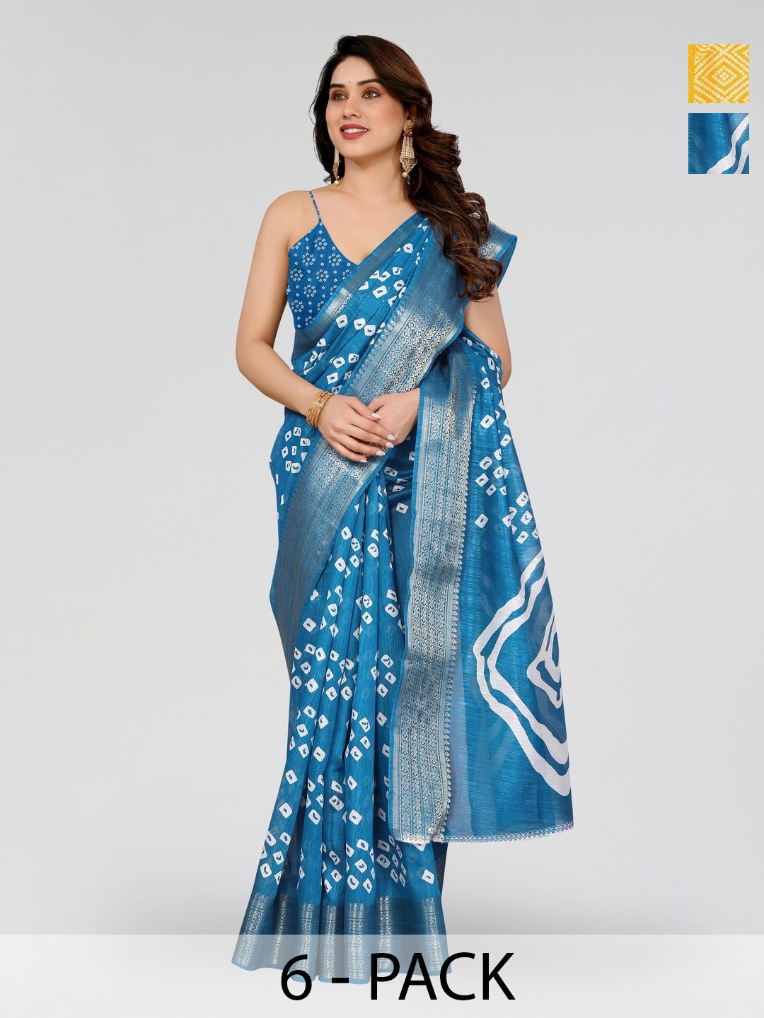 Moda Rapido Pack Of 2 Woven Design Zari Bandhani Saree