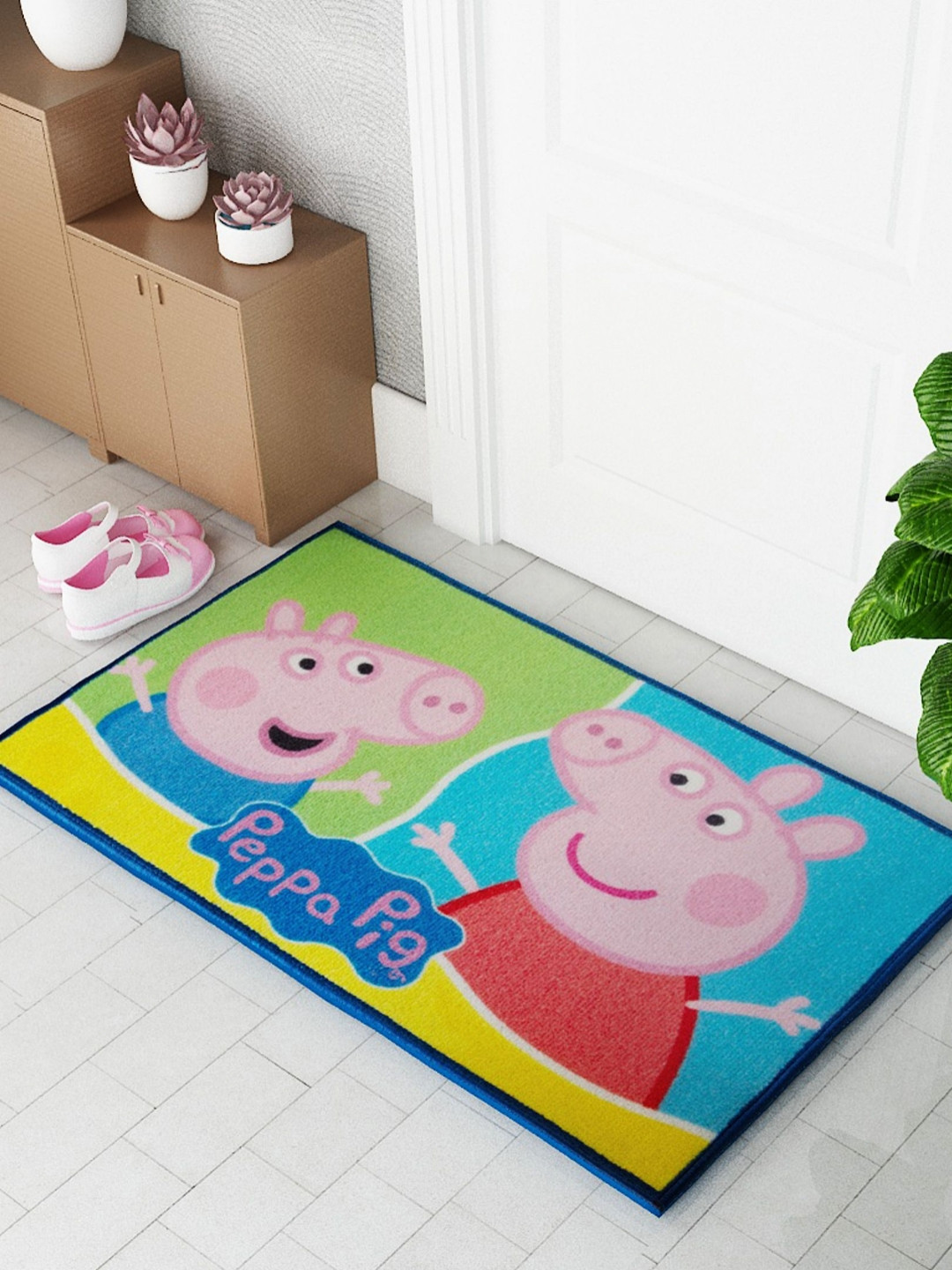 Athom Living Blue & Green  Peppa Pig Character Printed Anti-SkidDoormat