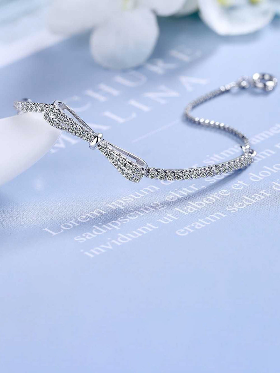 Bling Queen Silver-Plated Cubic Zirconia Studded Charm Bracelet