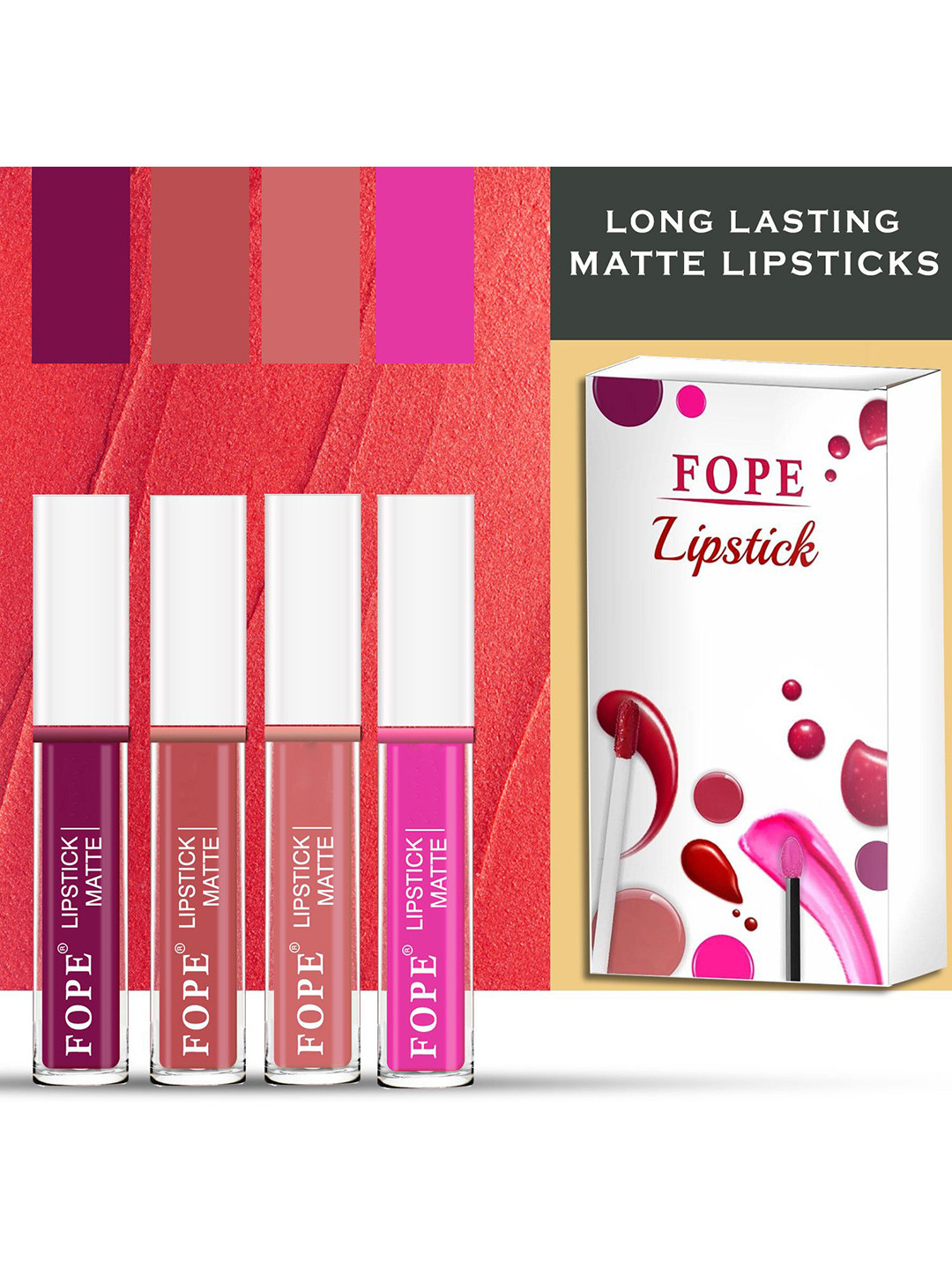 FOPE Set Of 4 Revolutionary Waterproof Long lasting Matte Liquid Lipstick - 4 ml Each