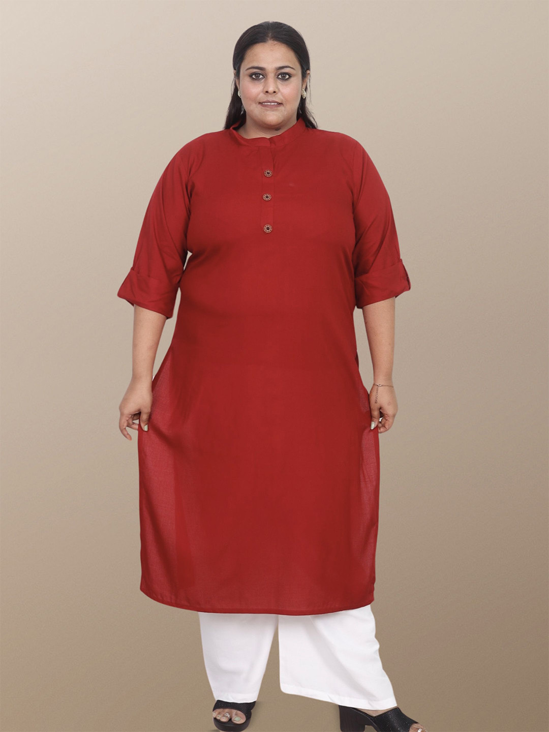 myplusfashion Women Solid Dailywear Plus Size Straight Kurta