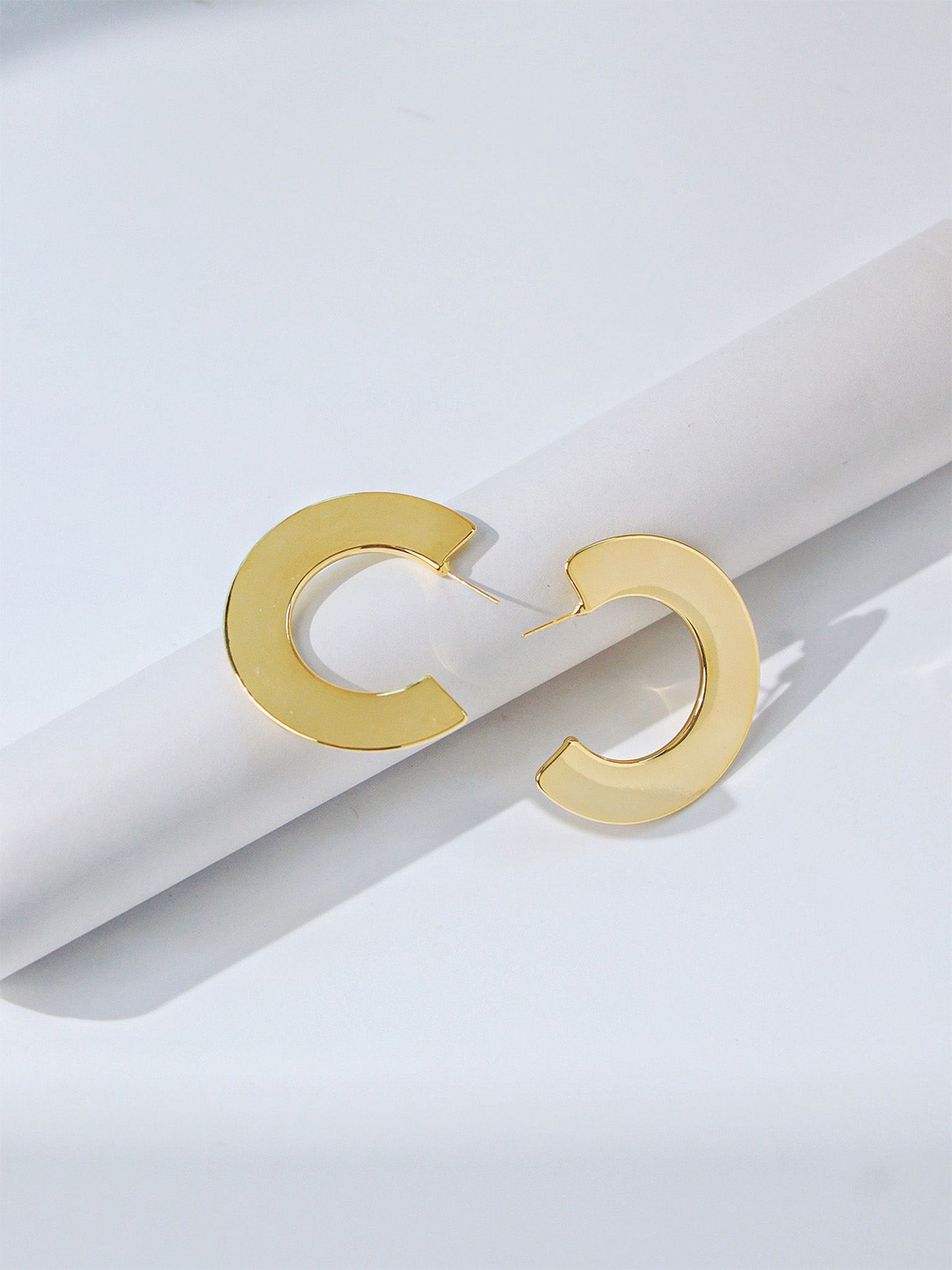 CURIO COTTAGE Nova Gold-Plated Contemporary Shaped Hoop Earrings