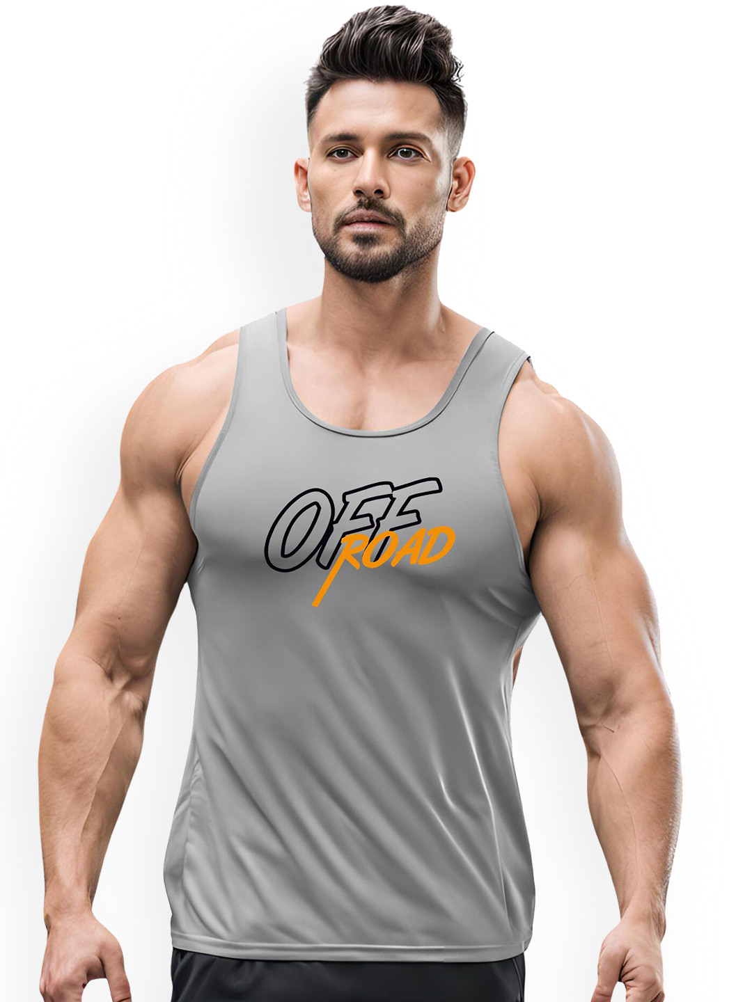 3Colors Printed Dri-Fit Athleisure Wear Gym Innerwear Vest VEST-N CUT-OFFROAD-GREY_M