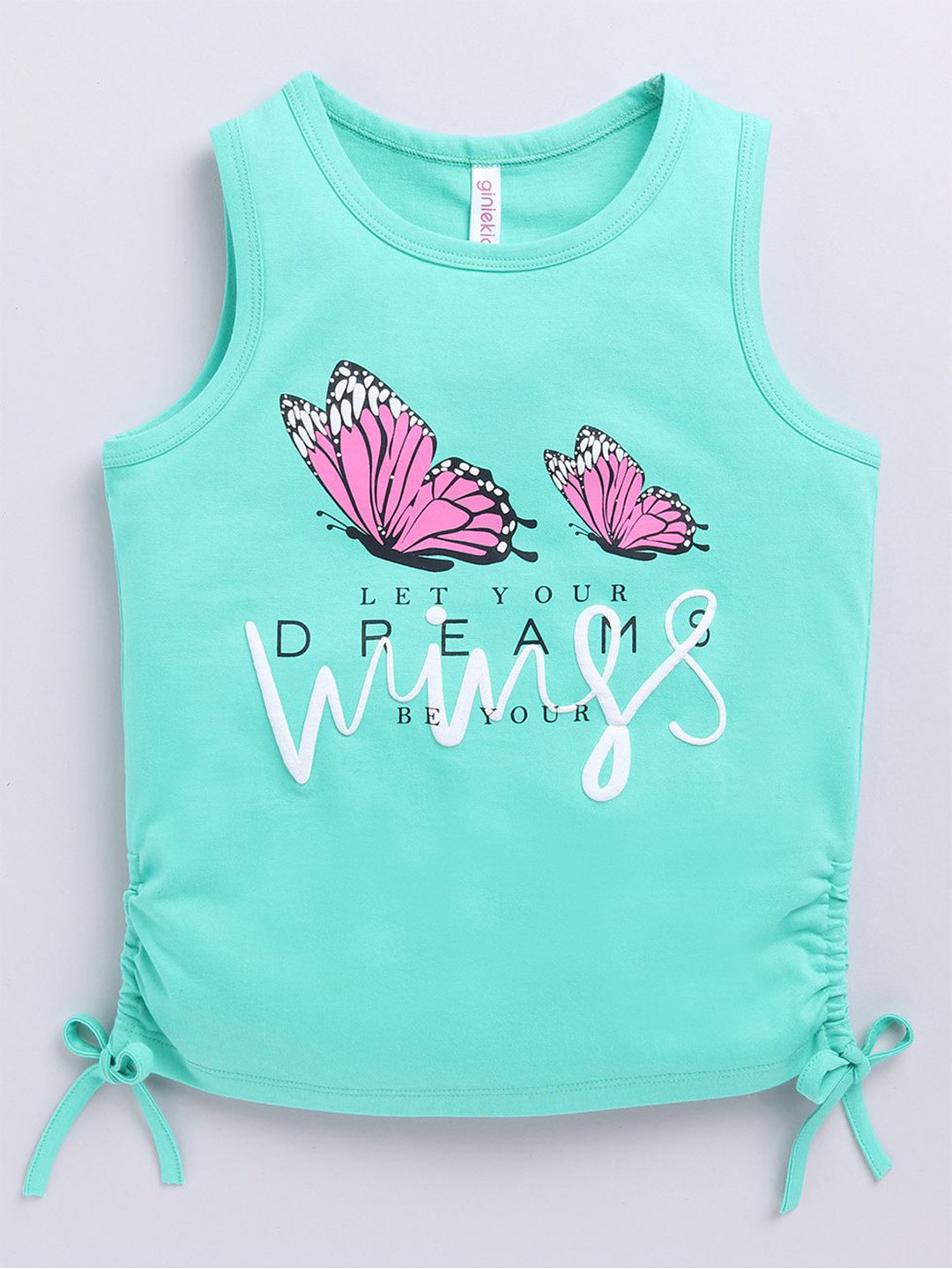 giniekids Girls Typography Printed Sleeveless Cotton Blouson Top