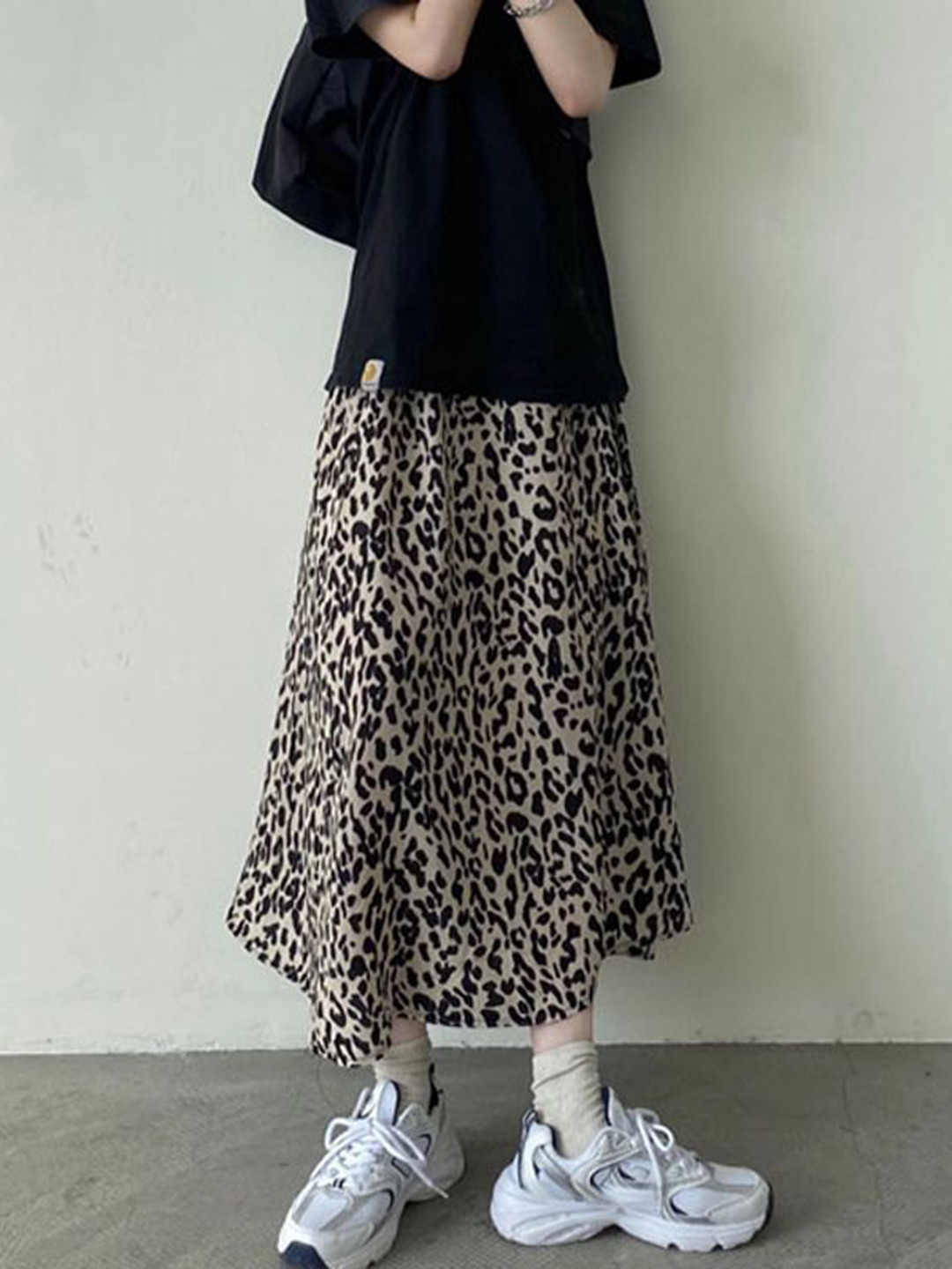 Outzidr Animal Print Flared Skirt