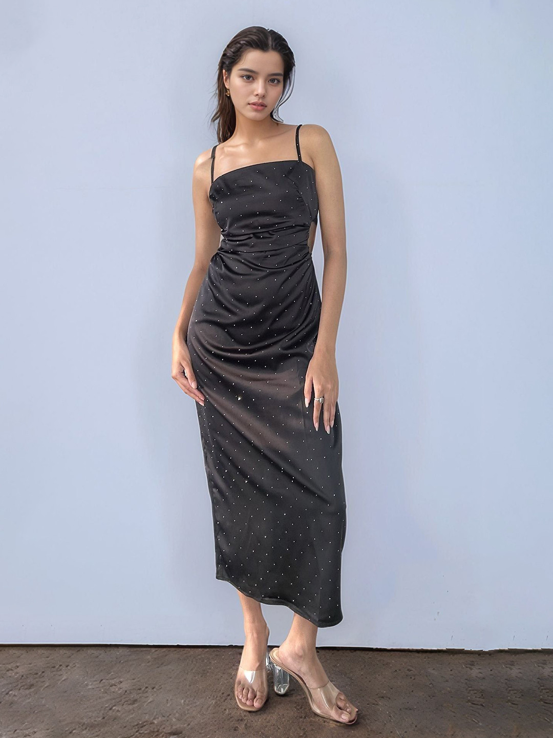 Outzidr Black Cut Out Slip Dress