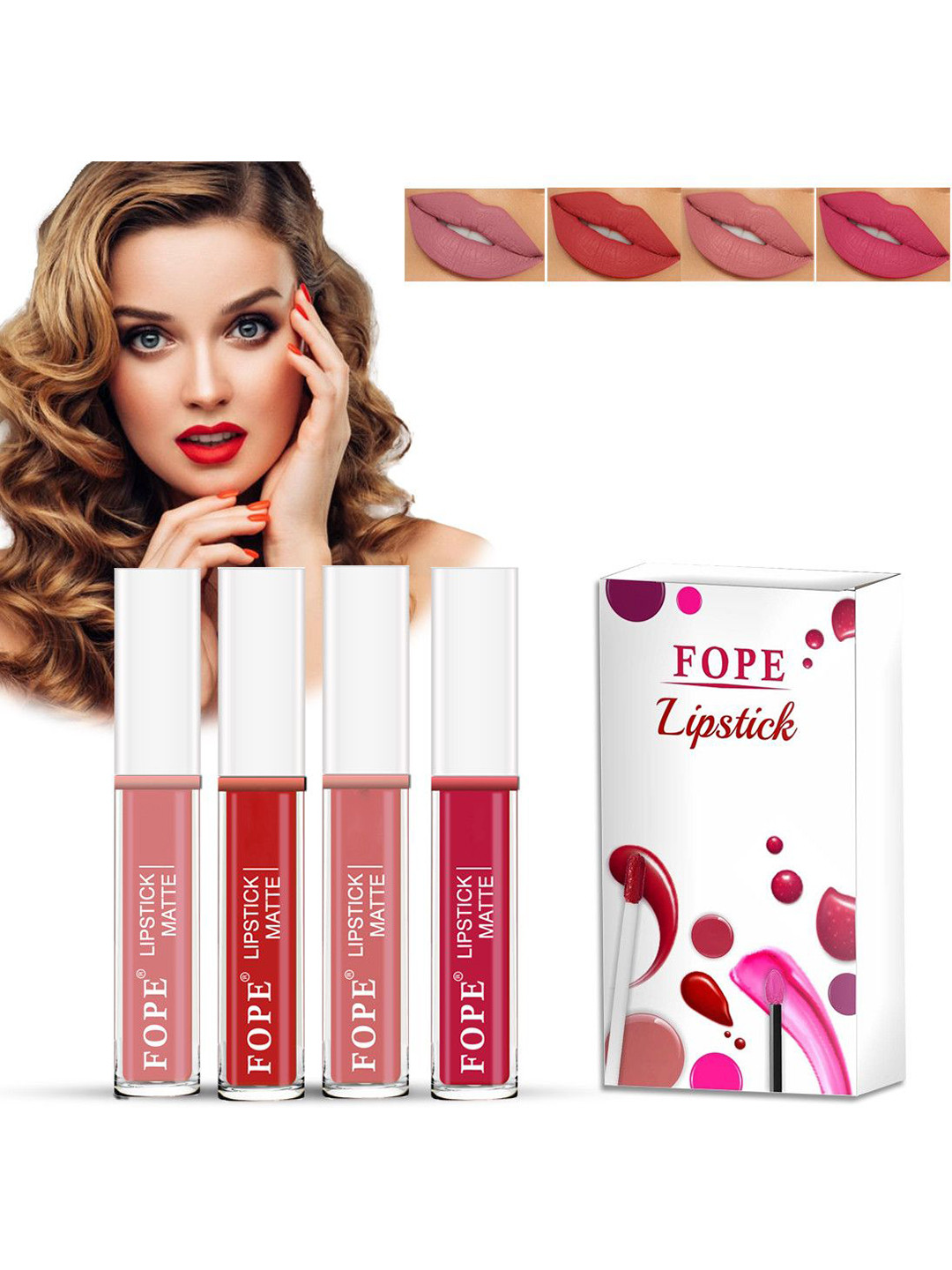 FOPE Set Of 4 Long Lasting Matte Liquid Lipstick - 4 ml Each - Shade - 02 - 04 - 07 - 09