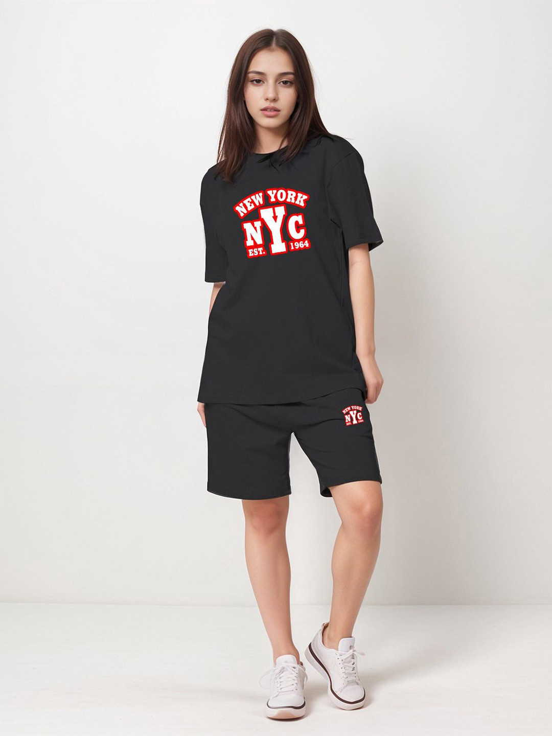 FITIN OUTFIT Printed Pure Cotton Round Neck T-Shirt With Shorts Co-Ords