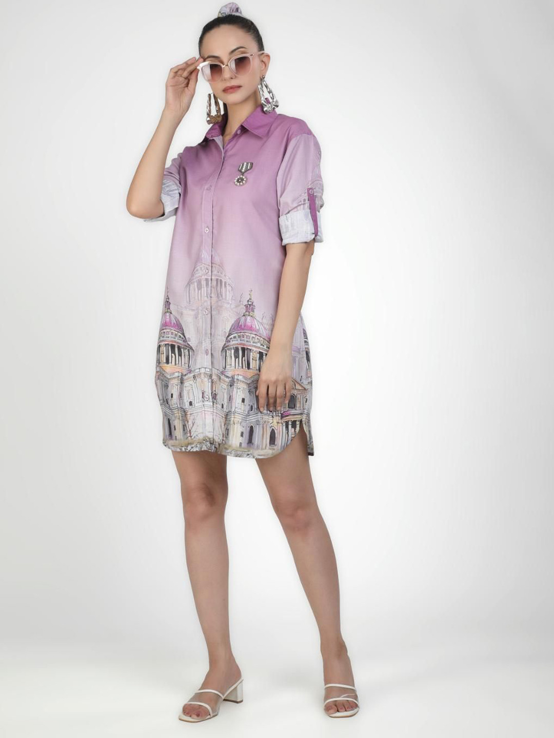 KOVET Women Graphic Printed Linen Shirt Dress