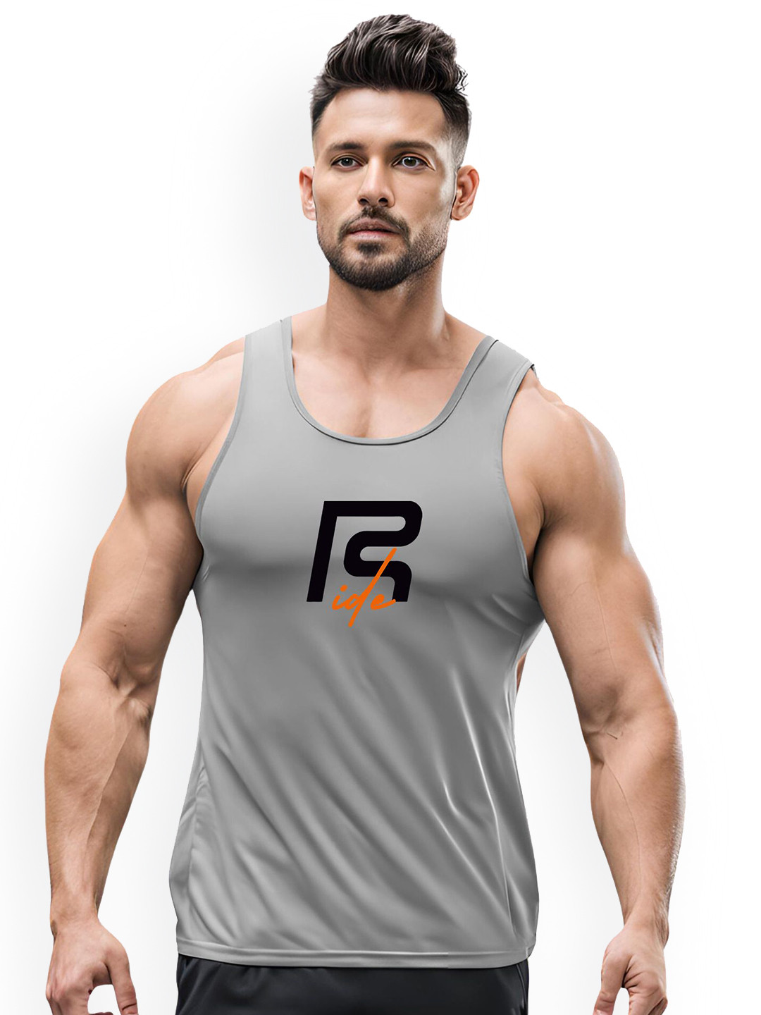 3Colors Printed Dri-Fit Athleisure Wear Gym Innerwear Vest VEST-N CUT-RIDE-GREY_M