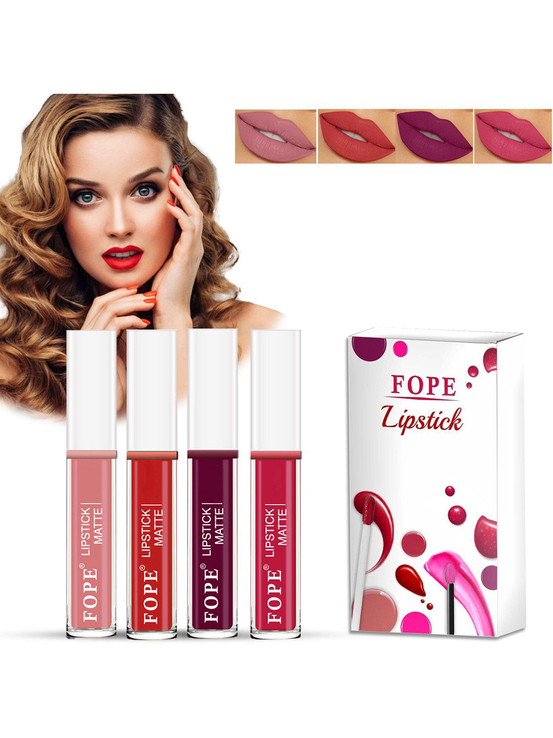 FOPE Set Of 4 Long Lasting Matte Liquid Lipstick - 4 ml Each - 2 - 4 - 8 - 9