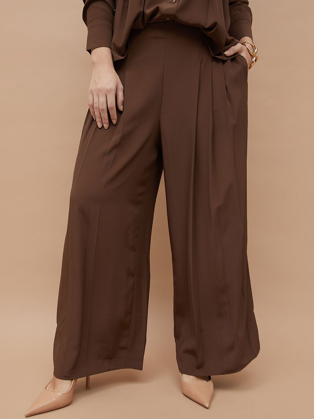 CODE by Lifestyle Women Pleated Loose Fit Parallel Trousers