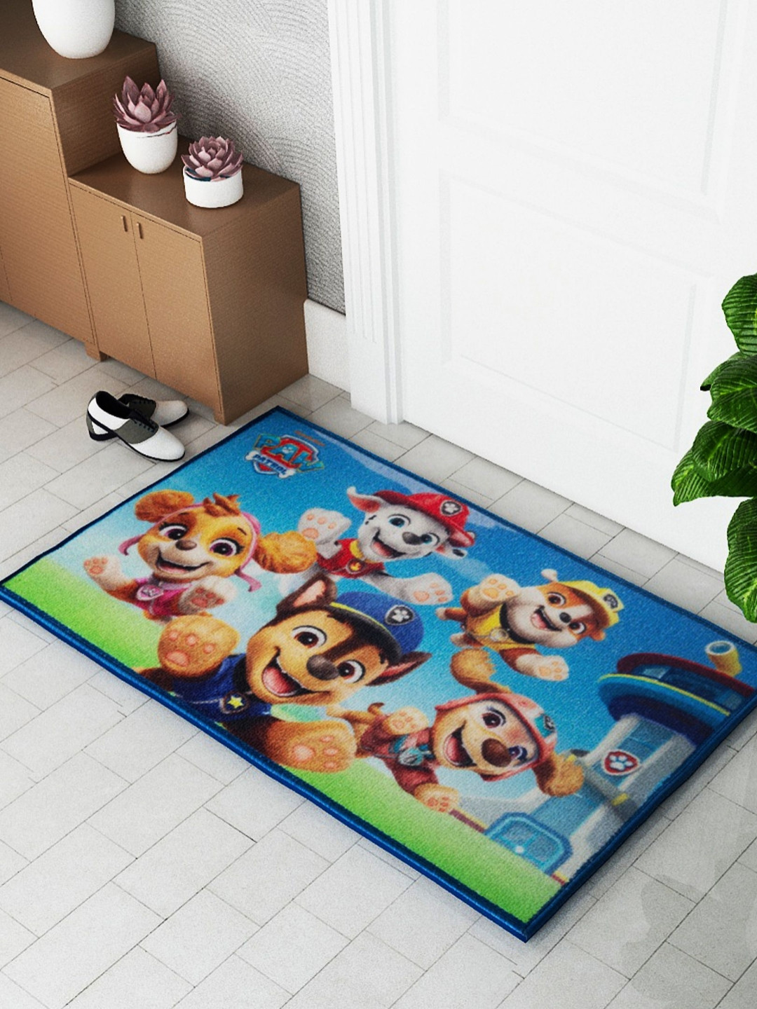Athom Living Blue & Green Paw Patrol Themed Printed Anti Skid Doormat