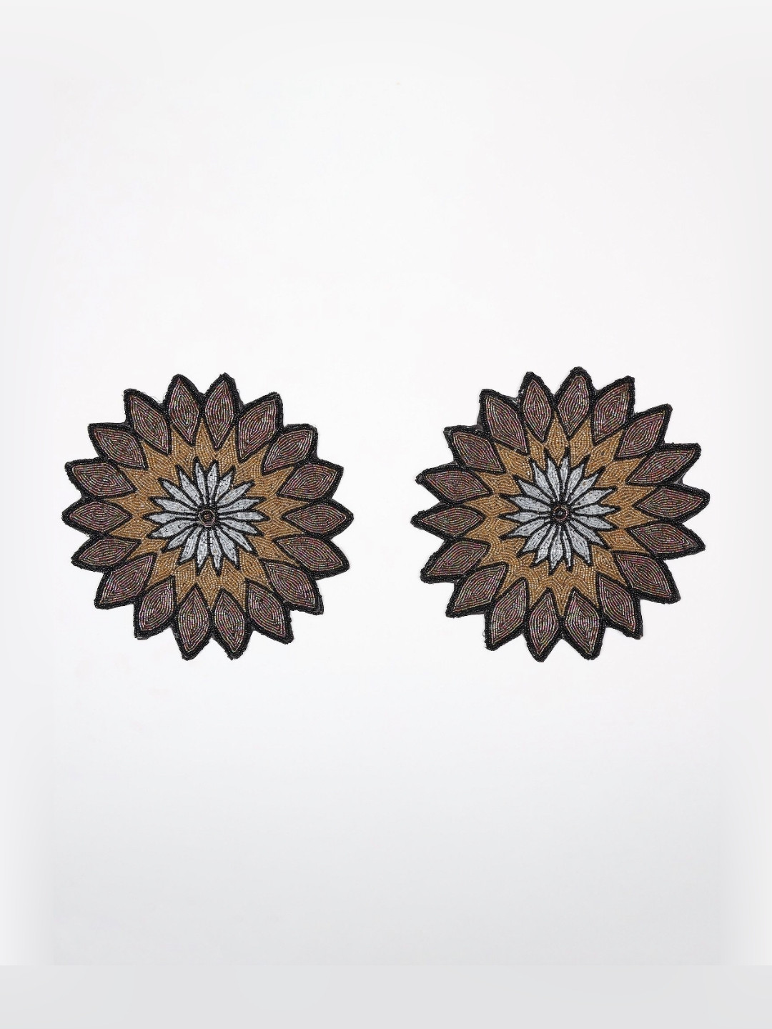 Exotic India 2-Pcs Floral Table Mat With All-Over Bead Embroidery