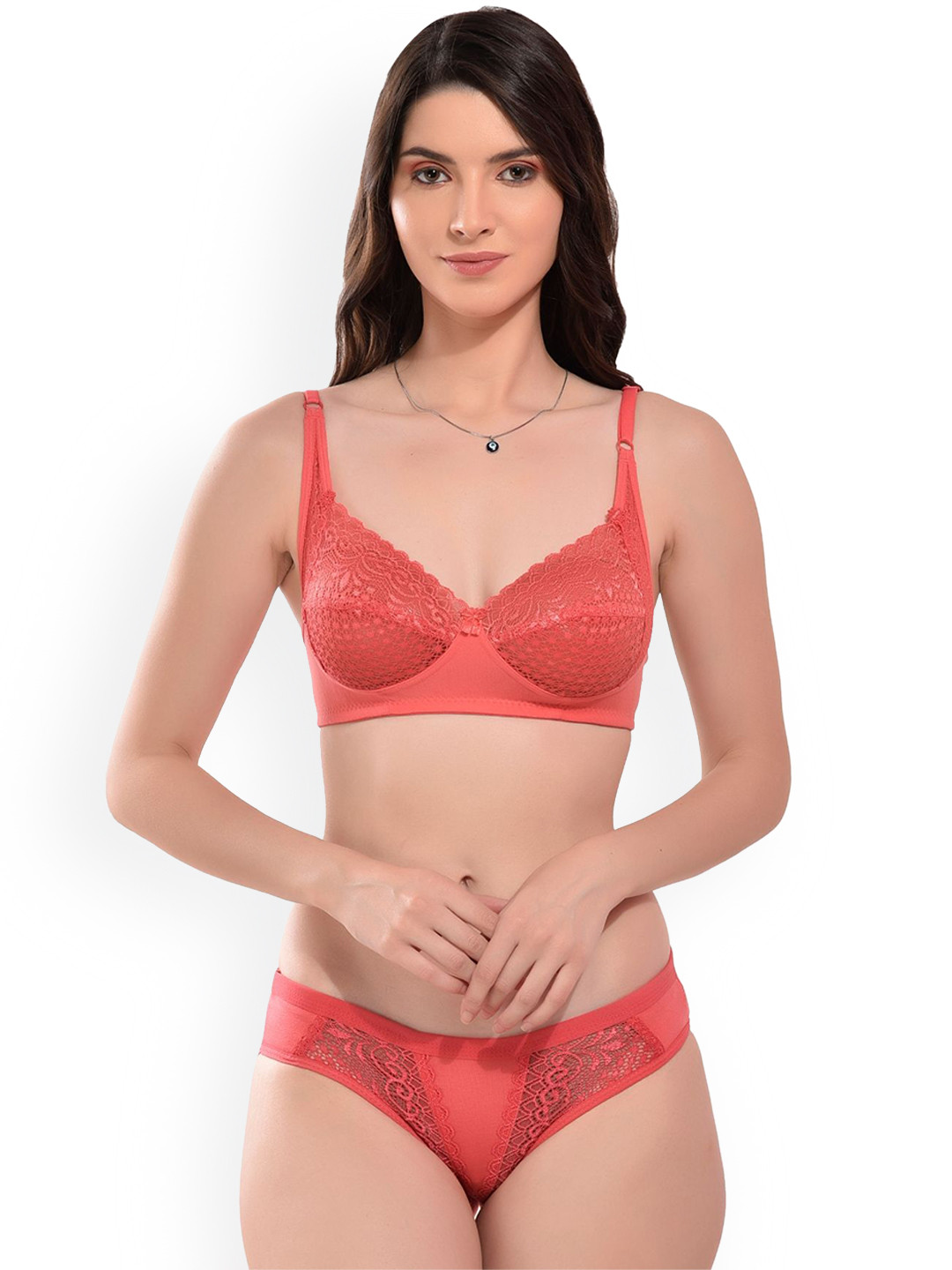 MAKCLAN Shoulder Straps Lingerie Set Net Bra Panty Set