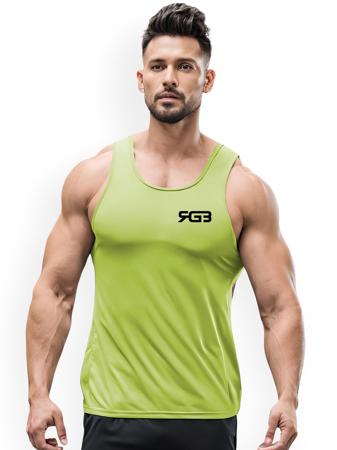 3Colors Dri-Fit Athleisure Wear Gym Innerwear Vest VEST-N CUT-RGB LOGO-GREEN_M