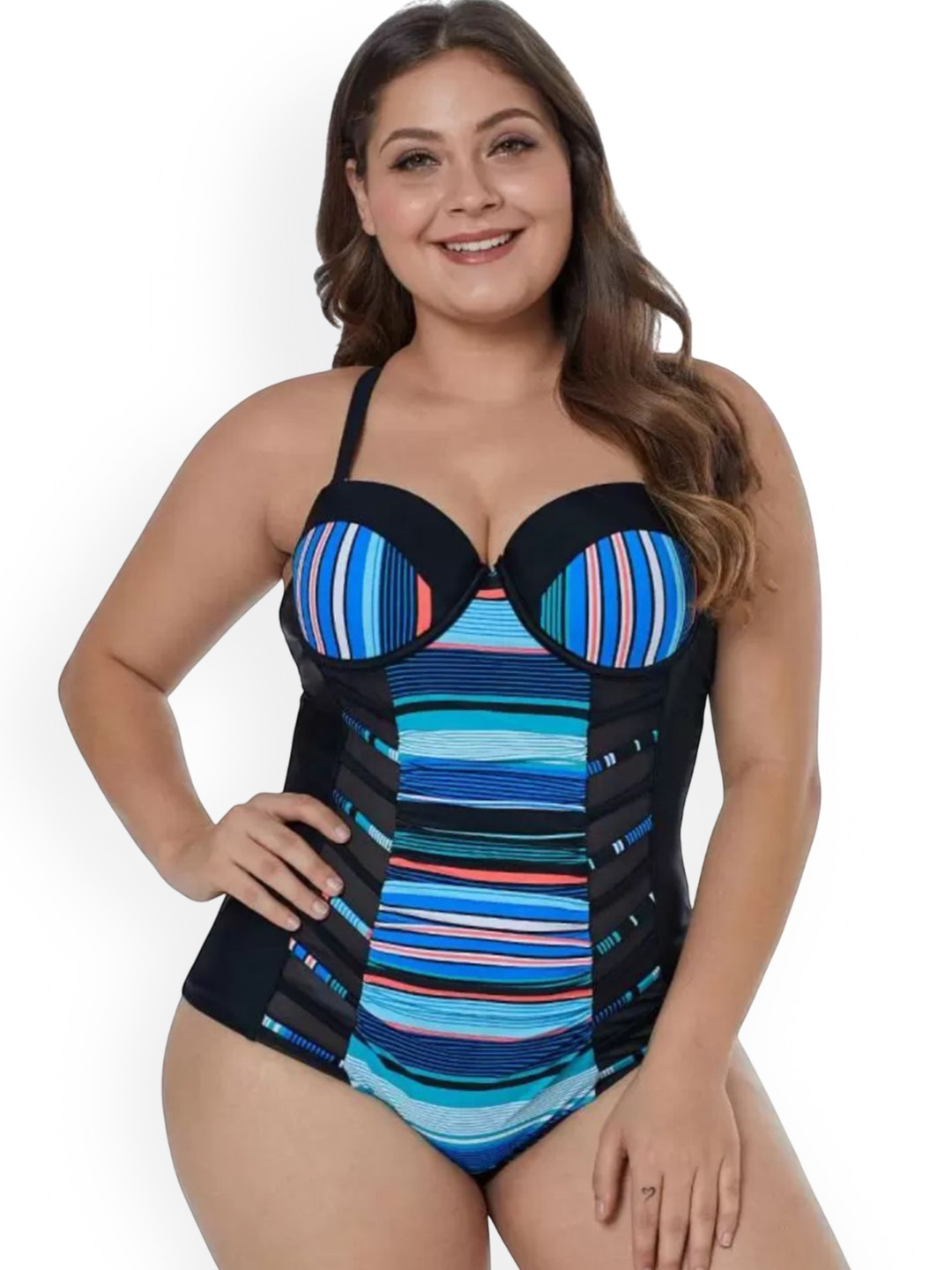 ANGEL CROSHET Striped Block One Piece Swimsuit